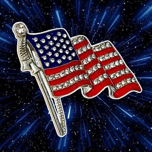Sparkling USA Flag - Pin Patriotic Rhinestone Brooch Pin - Picture 2 of 4
